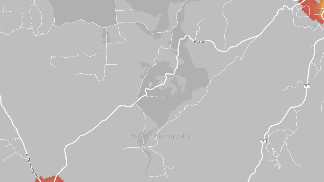Walk Grade map of 95914, CA, walkable areas in green and car-dependent areas in red