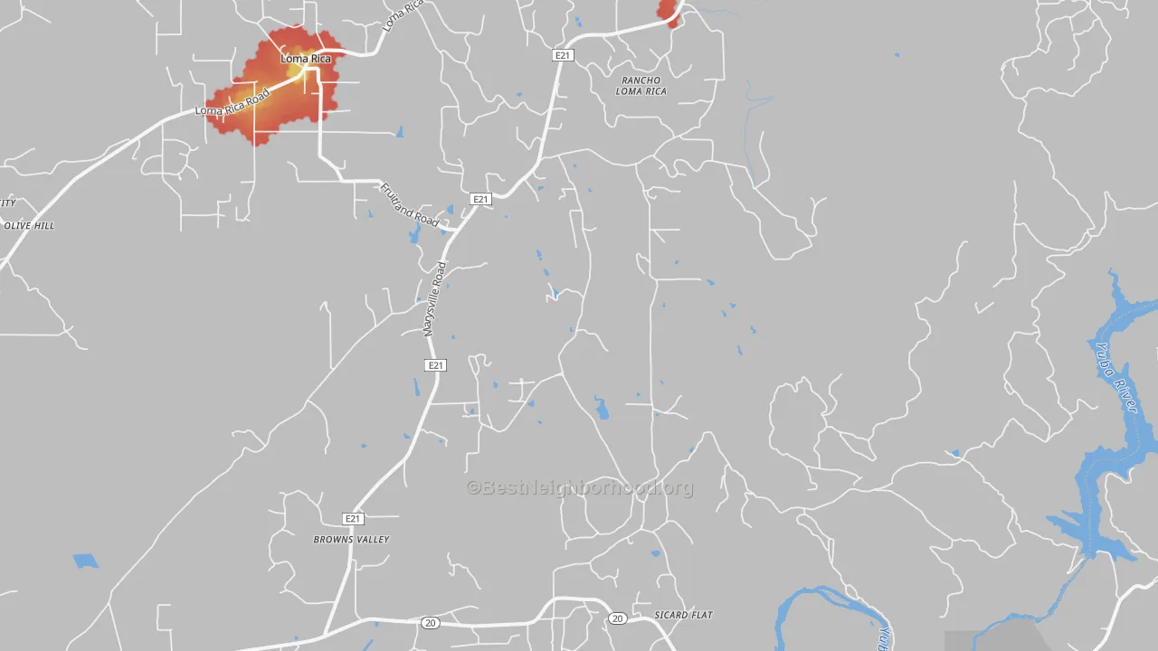 Walk Grade map of 95918, CA, walkable areas in green and car-dependent areas in red