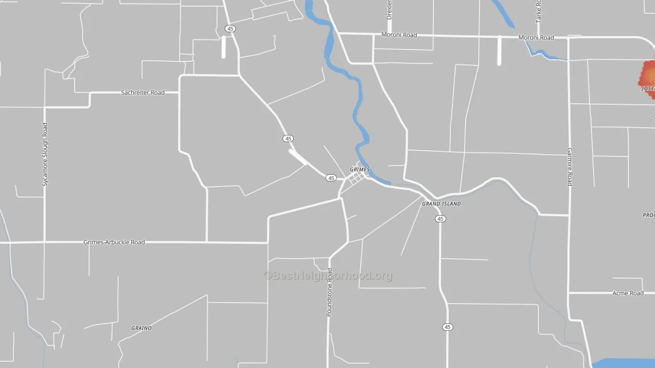 Walk Grade map of 95950, CA, walkable areas in green and car-dependent areas in red