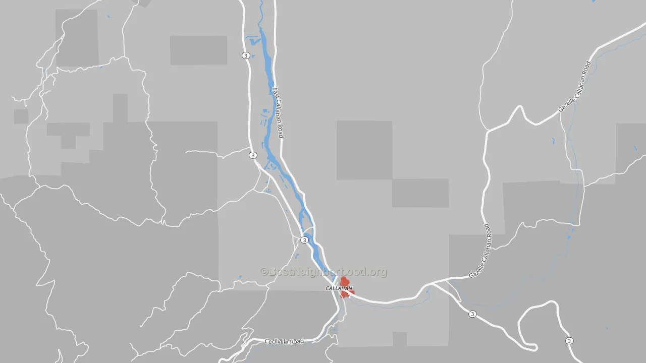 Walk Grade map of 96014, CA, walkable areas in green and car-dependent areas in red