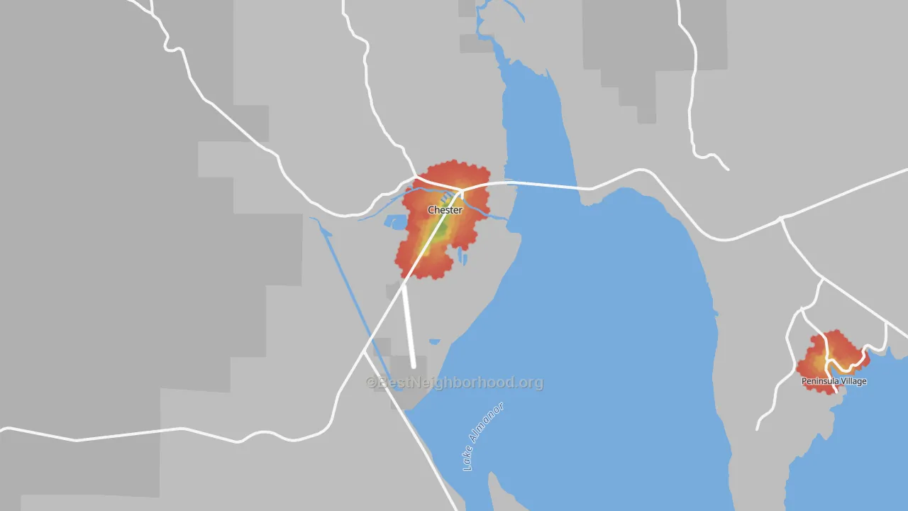 Walk Grade map of 96020, CA, walkable areas in green and car-dependent areas in red