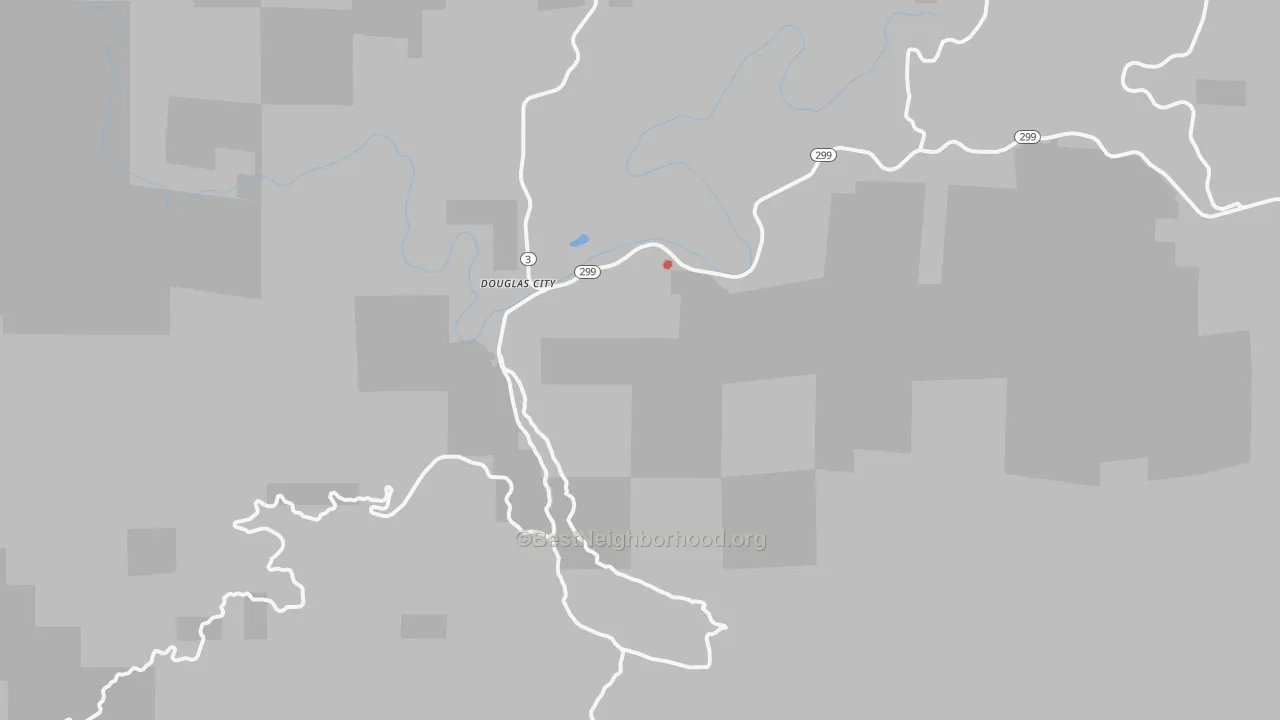 Walk Grade map of 96024, CA, walkable areas in green and car-dependent areas in red