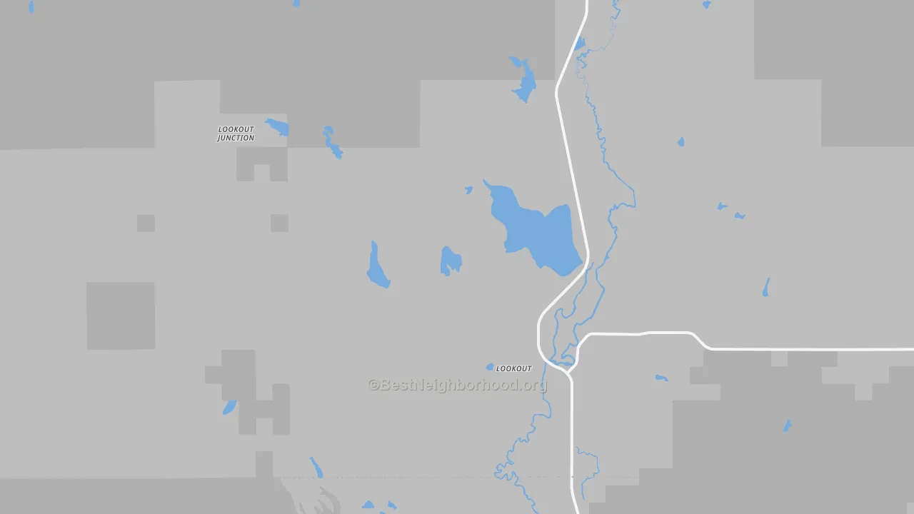 Walk Grade map of 96054, CA, walkable areas in green and car-dependent areas in red