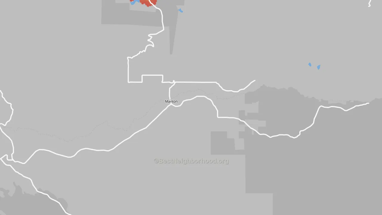 Walk Grade map of 96059, CA, walkable areas in green and car-dependent areas in red