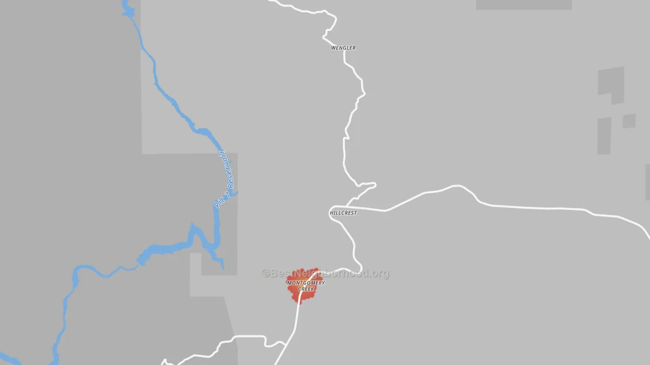 Walk Grade map of 96065, CA, walkable areas in green and car-dependent areas in red