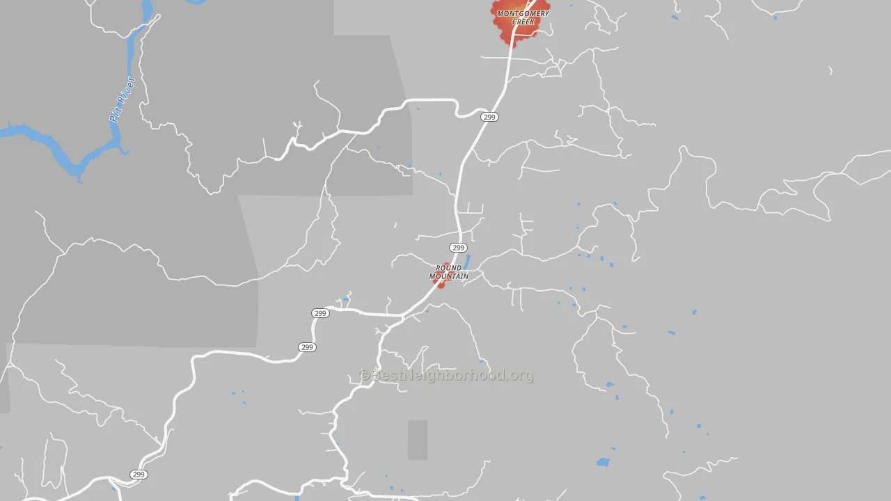 Walk Grade map of 96084, CA, walkable areas in green and car-dependent areas in red