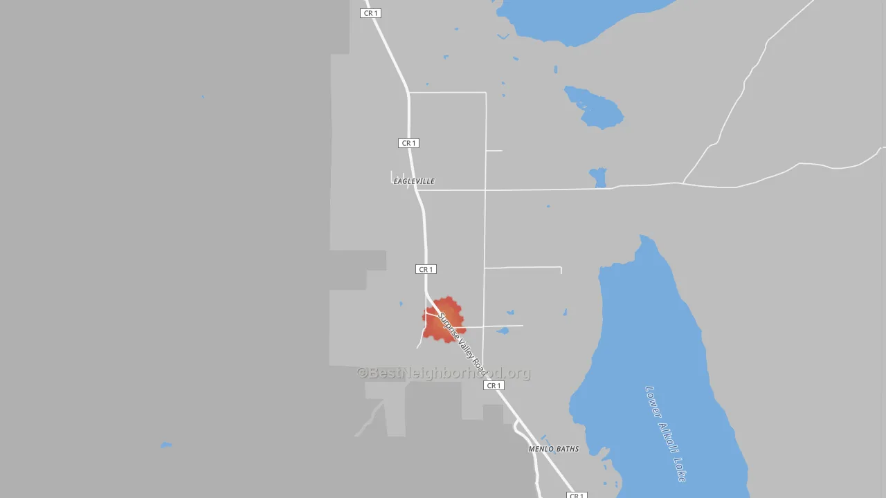Walk Grade map of 96110, CA, walkable areas in green and car-dependent areas in red