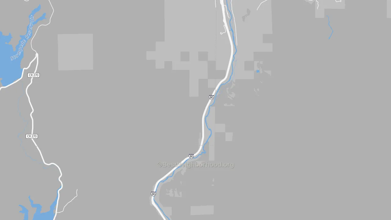 Walk Grade map of 96111, CA, walkable areas in green and car-dependent areas in red