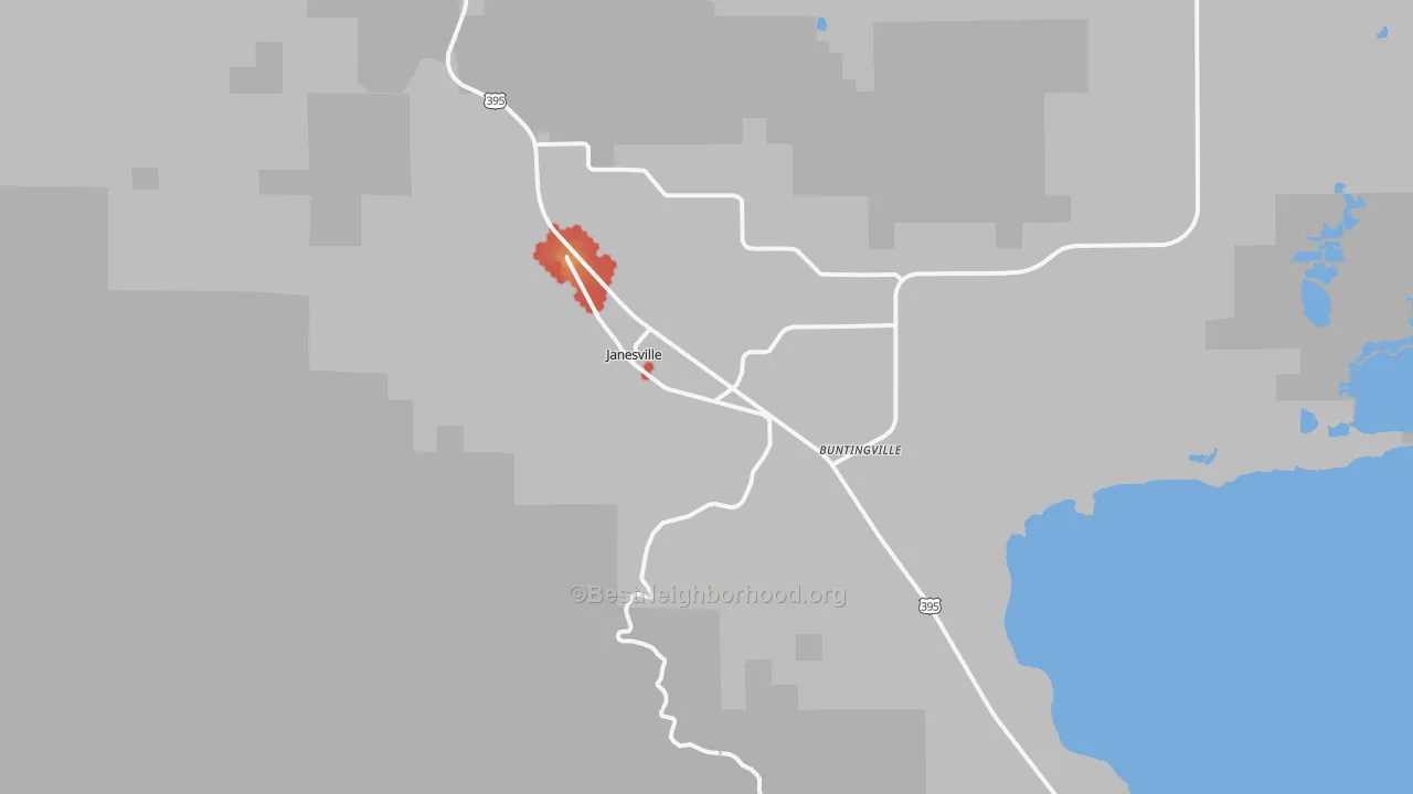 Walk Grade map of 96114, CA, walkable areas in green and car-dependent areas in red