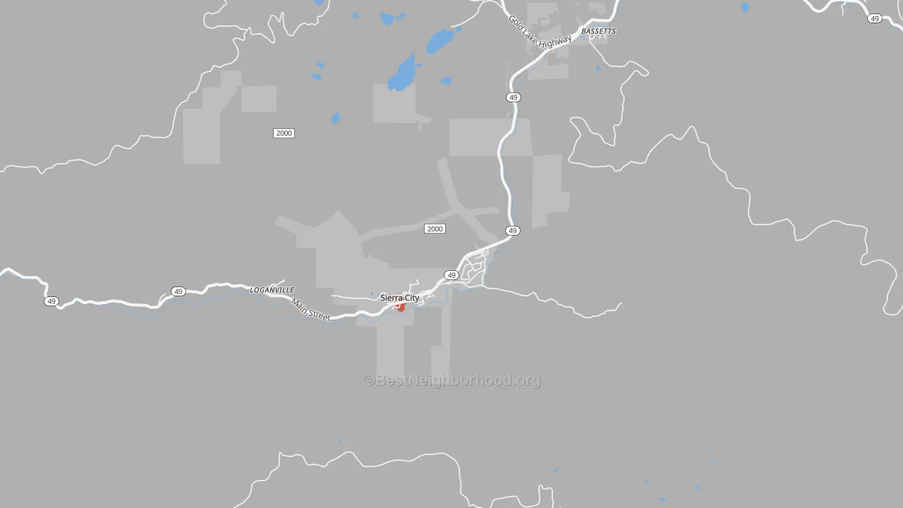 Walk Grade map of 96125, CA, walkable areas in green and car-dependent areas in red