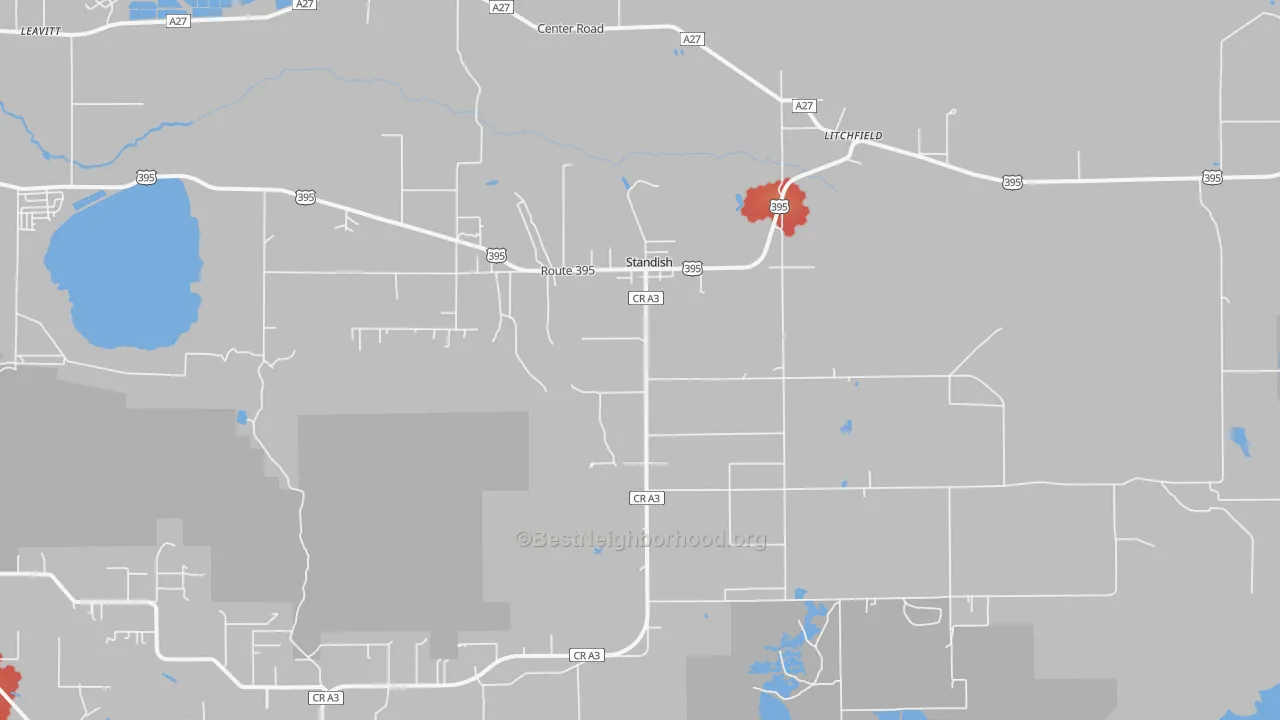 Walk Grade map of 96128, CA, walkable areas in green and car-dependent areas in red