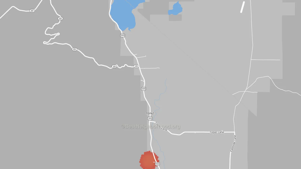 Walk Grade map of 96133, CA, walkable areas in green and car-dependent areas in red