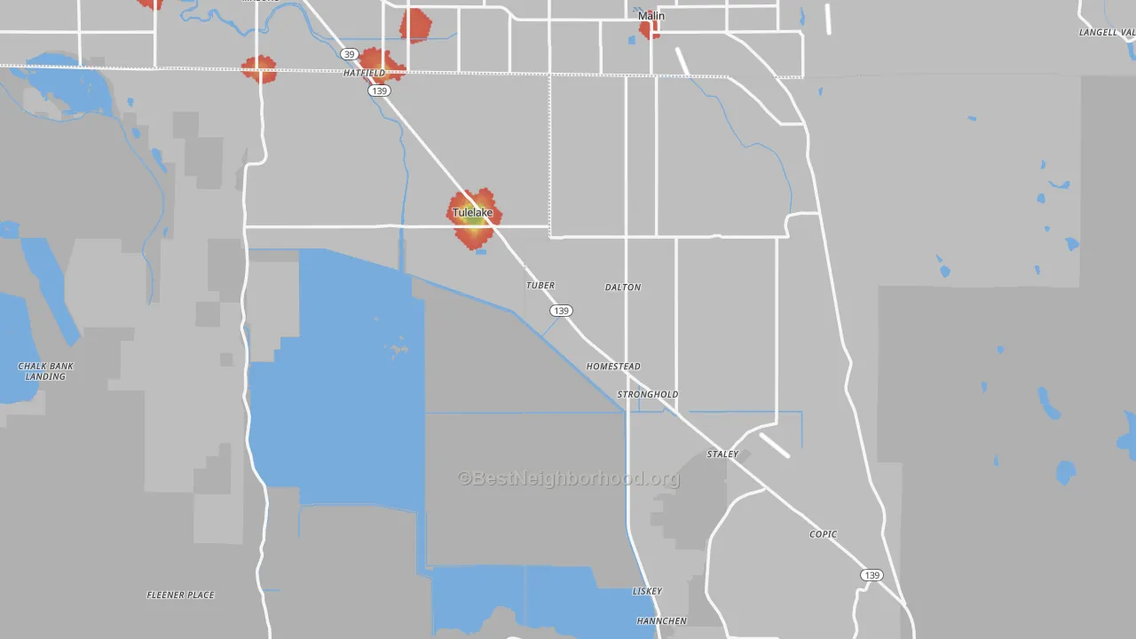 Walk Grade map of 96134, CA, walkable areas in green and car-dependent areas in red