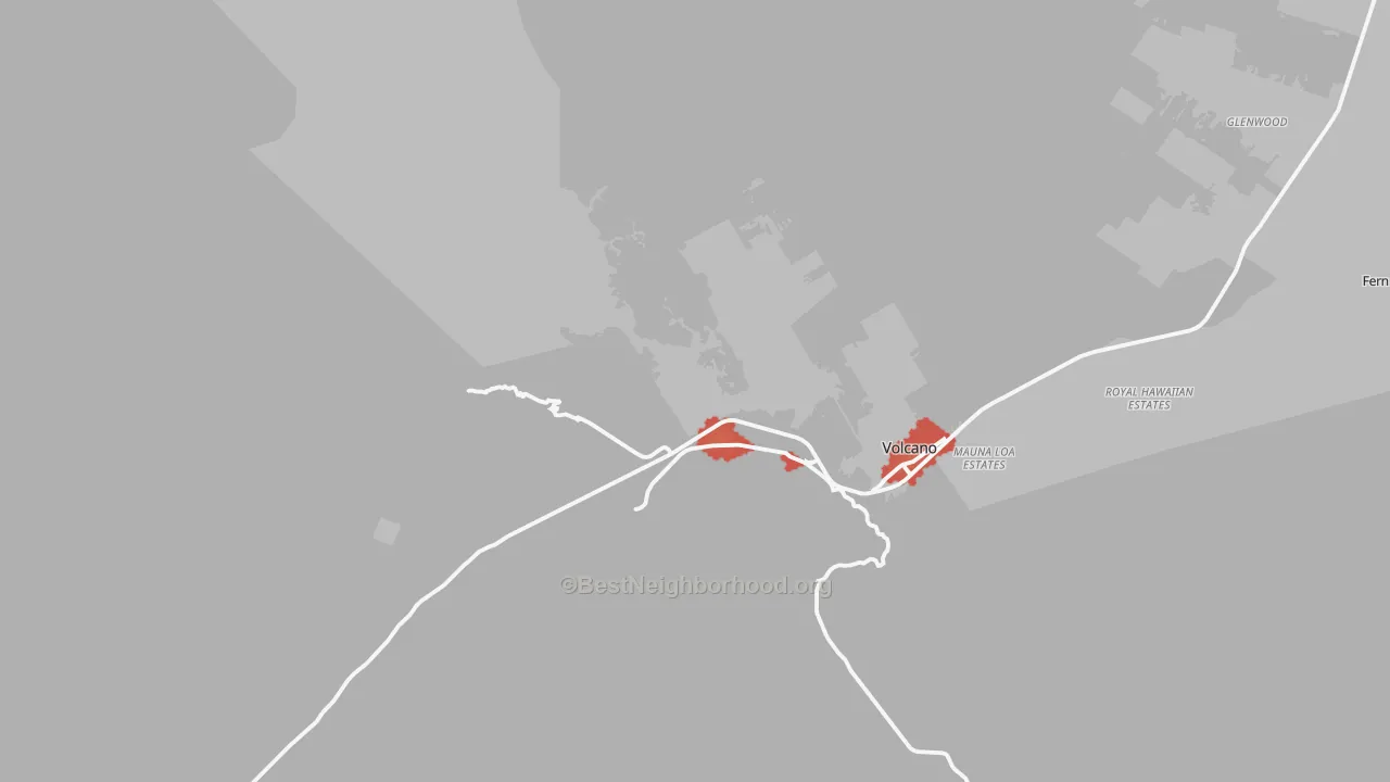 Walk Grade map of 96718, HI, walkable areas in green and car-dependent areas in red