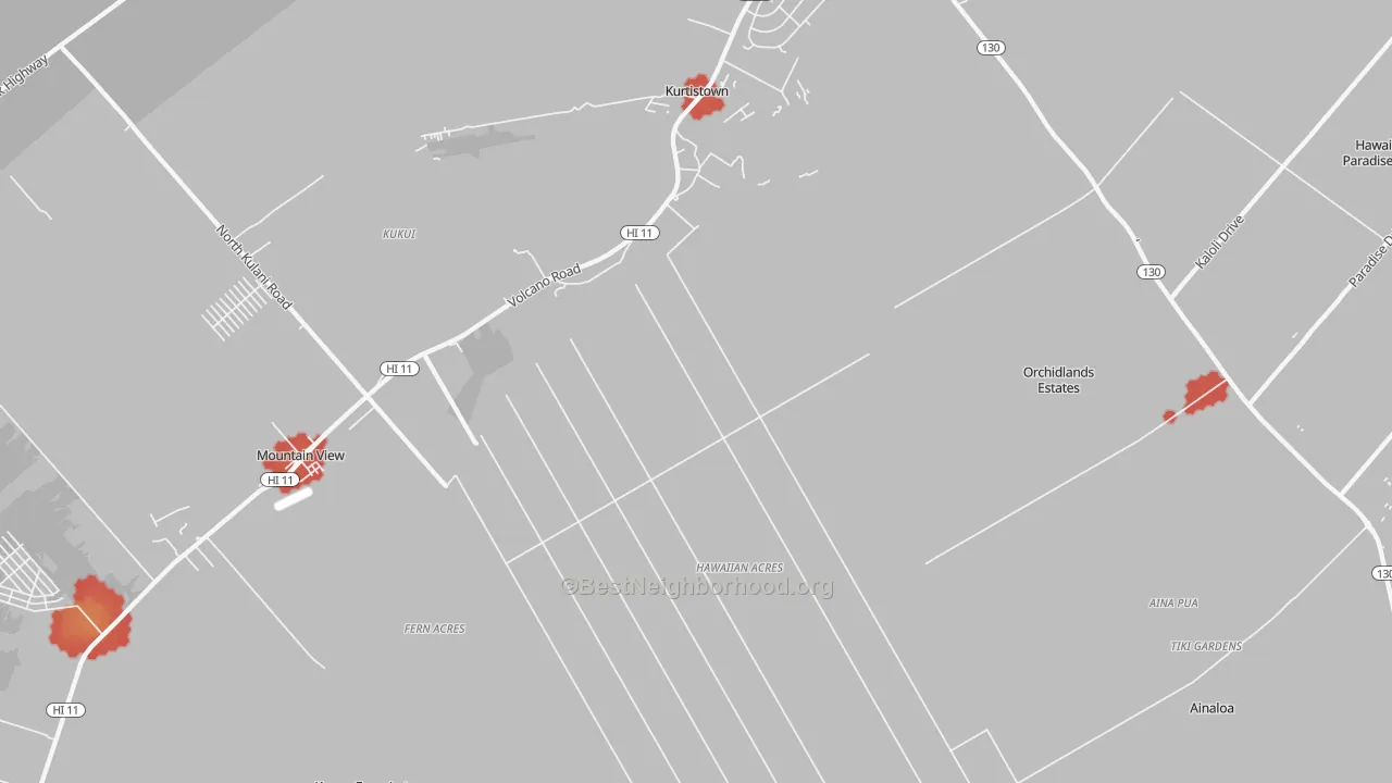 Walk Grade map of 96760, HI, walkable areas in green and car-dependent areas in red