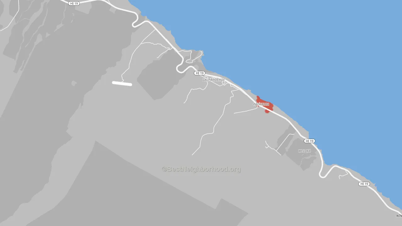 Walk Grade map of 96764, HI, walkable areas in green and car-dependent areas in red