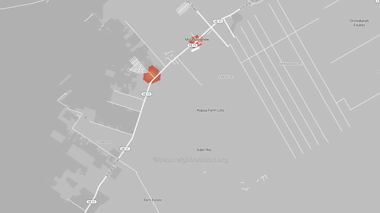 Walk Grade map of 96771, HI, walkable areas in green and car-dependent areas in red