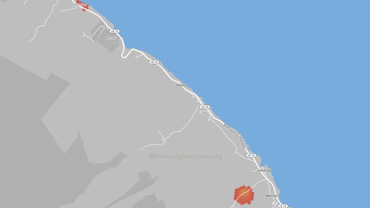 Walk Grade map of 96773, HI, walkable areas in green and car-dependent areas in red