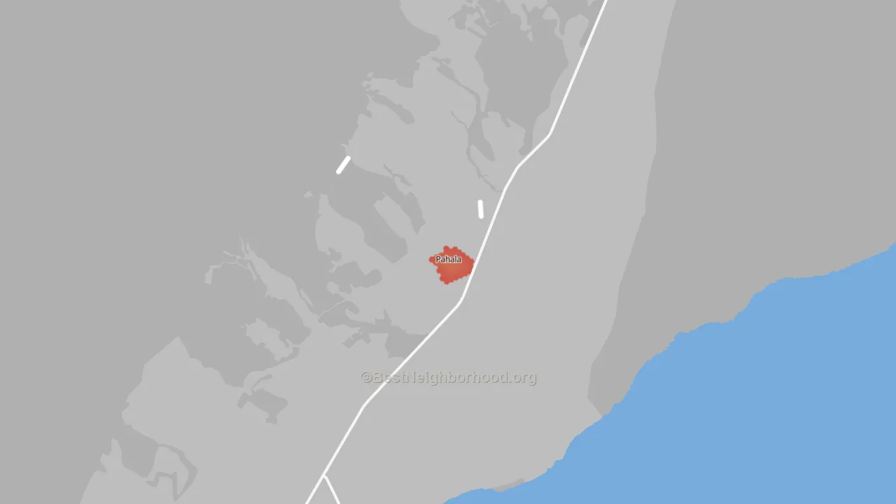 Walk Grade map of 96777, HI, walkable areas in green and car-dependent areas in red
