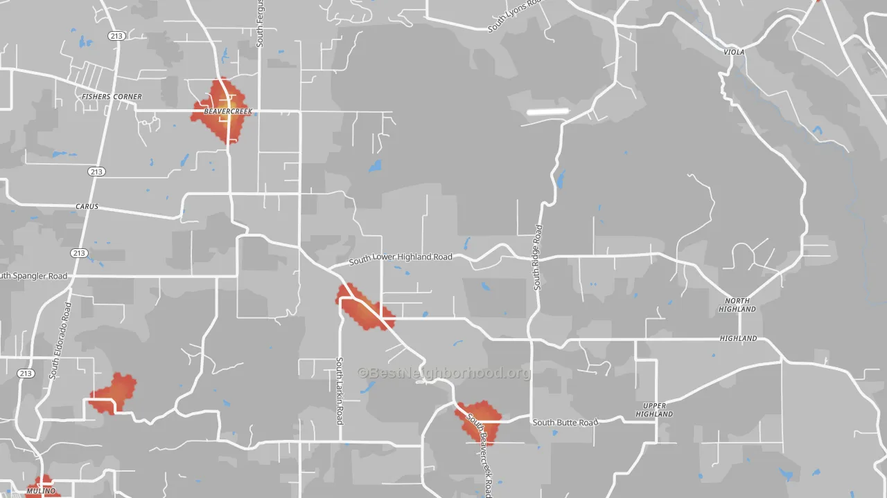 Walk Grade map of 97004, OR, walkable areas in green and car-dependent areas in red