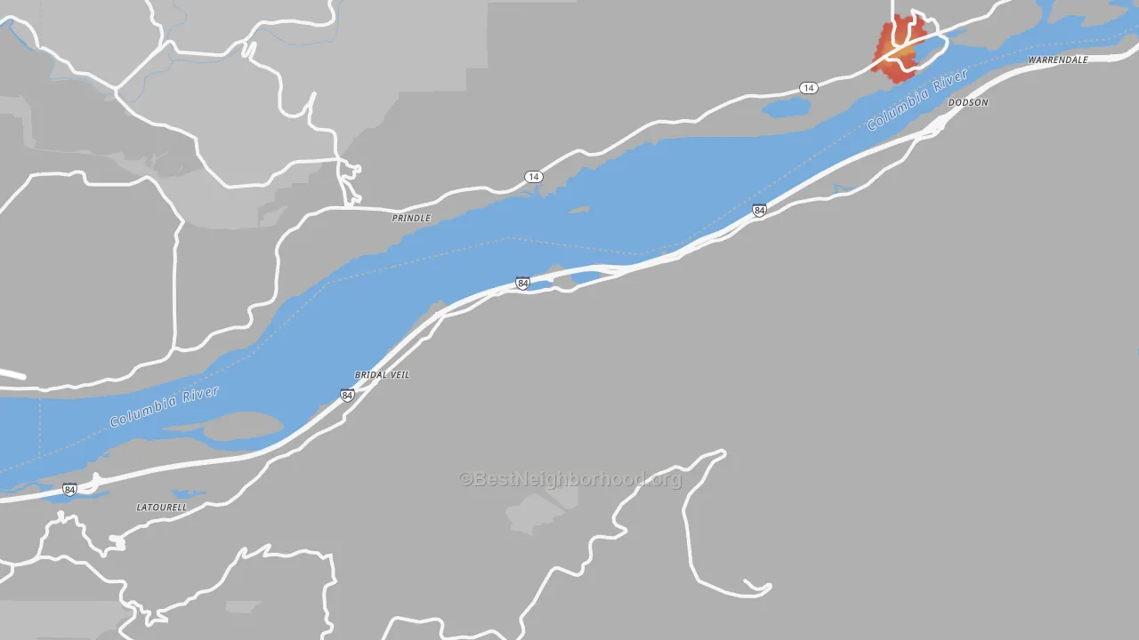 Walk Grade map of 97010, OR, walkable areas in green and car-dependent areas in red