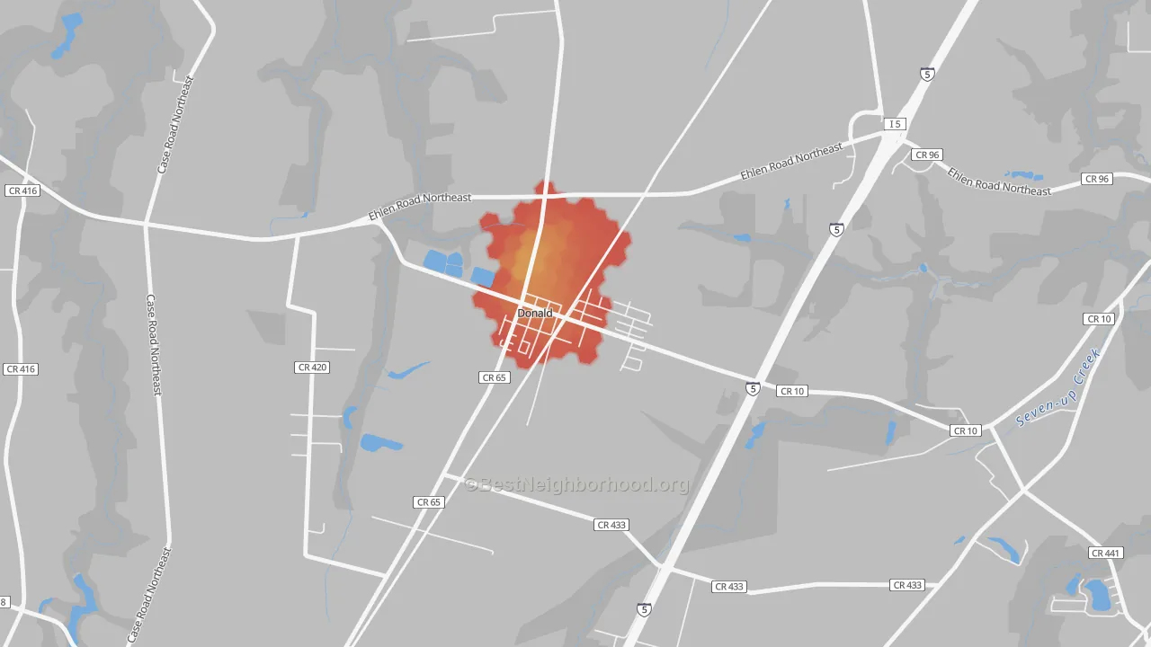 Walk Grade map of 97020, OR, walkable areas in green and car-dependent areas in red