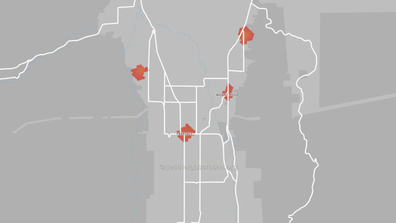 Walk Grade map of 97041, OR, walkable areas in green and car-dependent areas in red