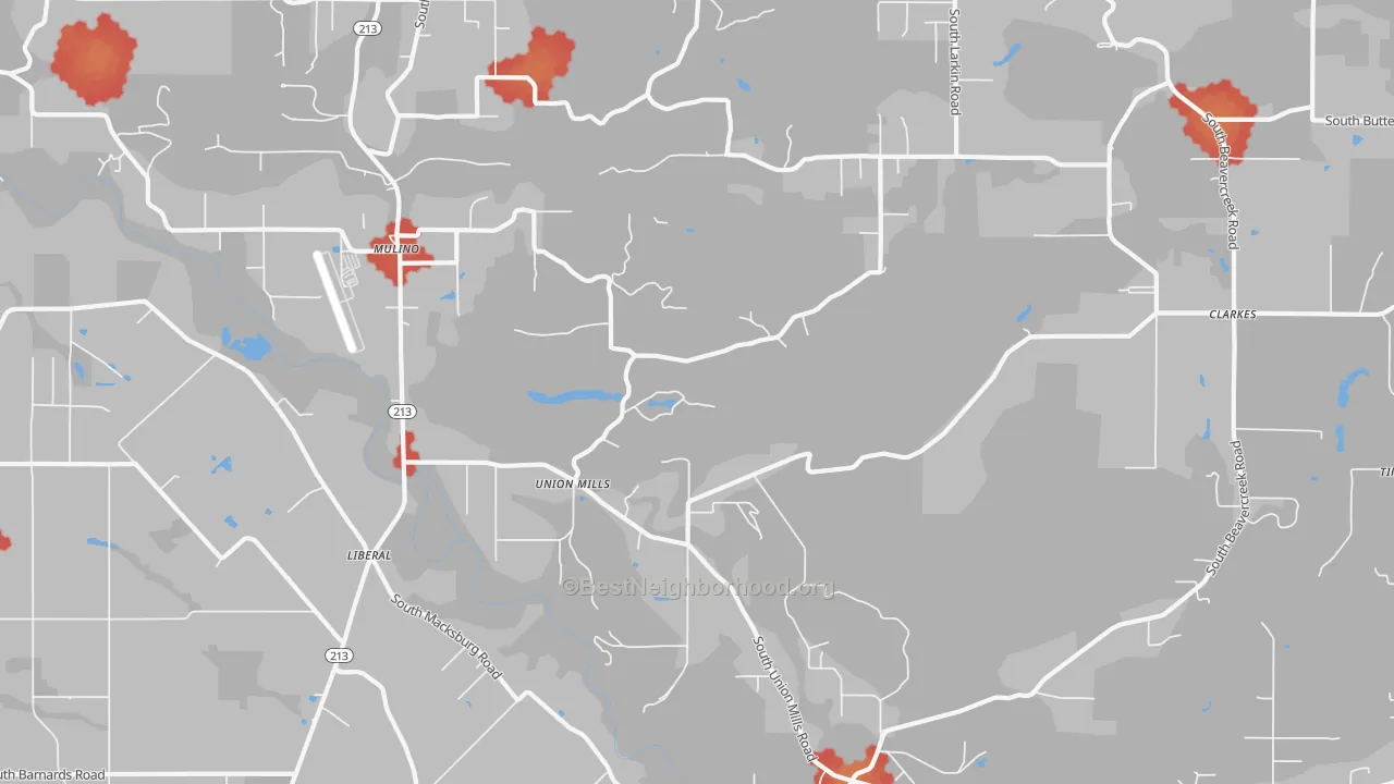 Walk Grade map of 97042, OR, walkable areas in green and car-dependent areas in red