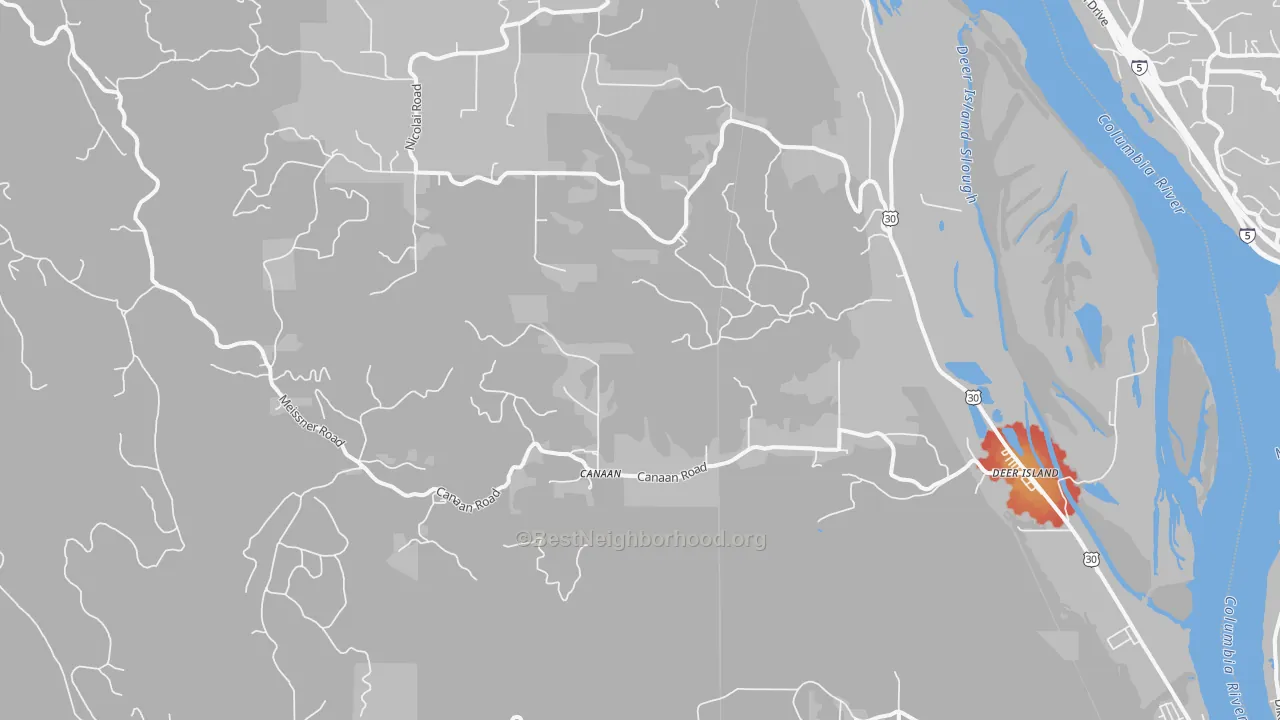 Walk Grade map of 97054, OR, walkable areas in green and car-dependent areas in red