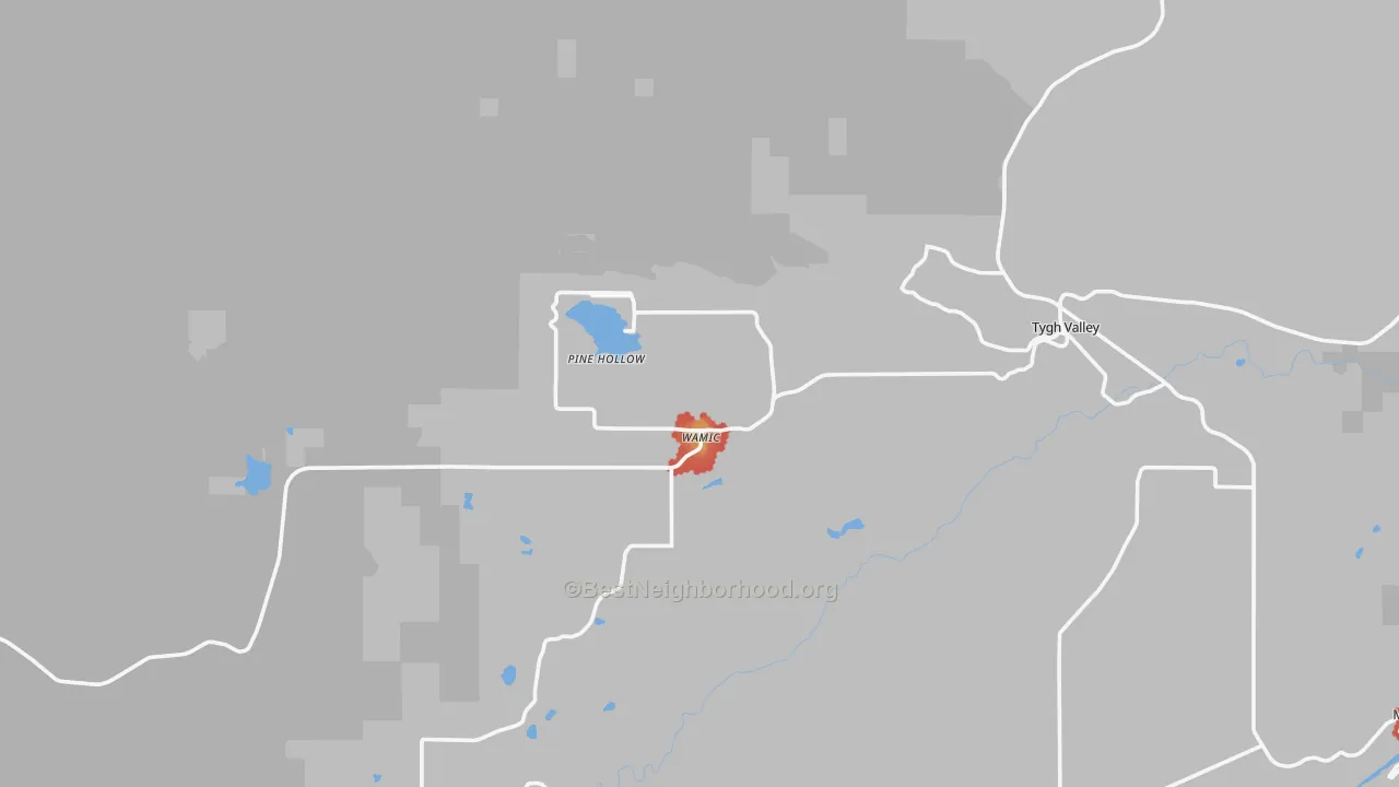 Walk Grade map of 97063, OR, walkable areas in green and car-dependent areas in red