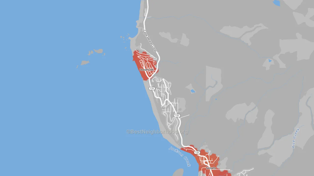 Walk Grade map of 97134, OR, walkable areas in green and car-dependent areas in red