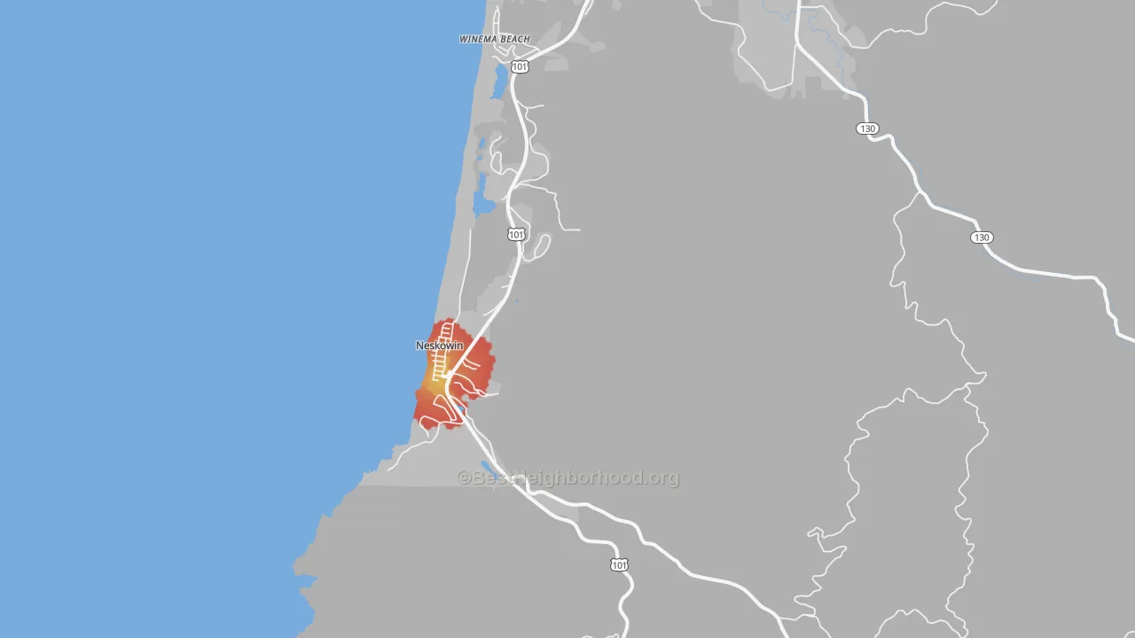 Walk Grade map of 97149, OR, walkable areas in green and car-dependent areas in red