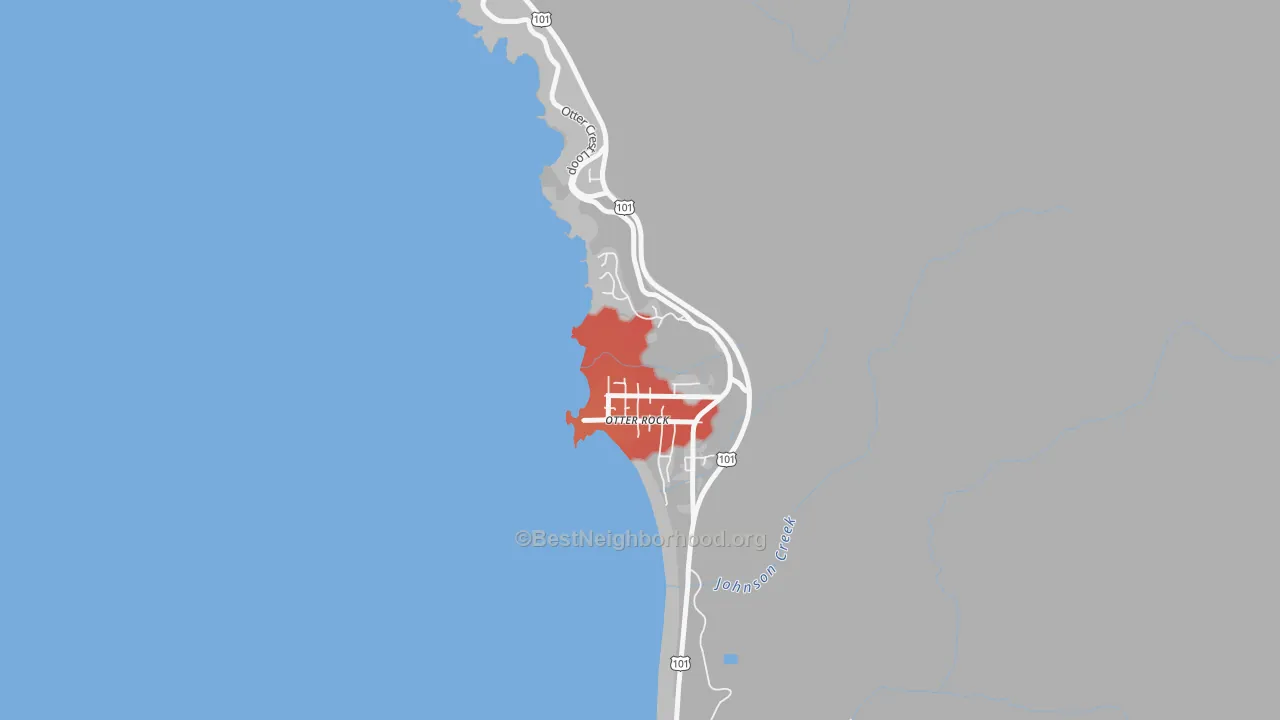Walk Grade map of 97369, OR, walkable areas in green and car-dependent areas in red