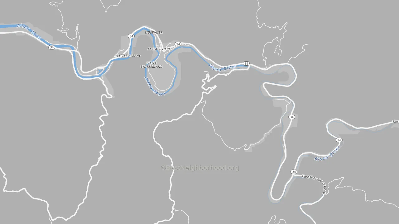 Walk Grade map of 97390, OR, walkable areas in green and car-dependent areas in red