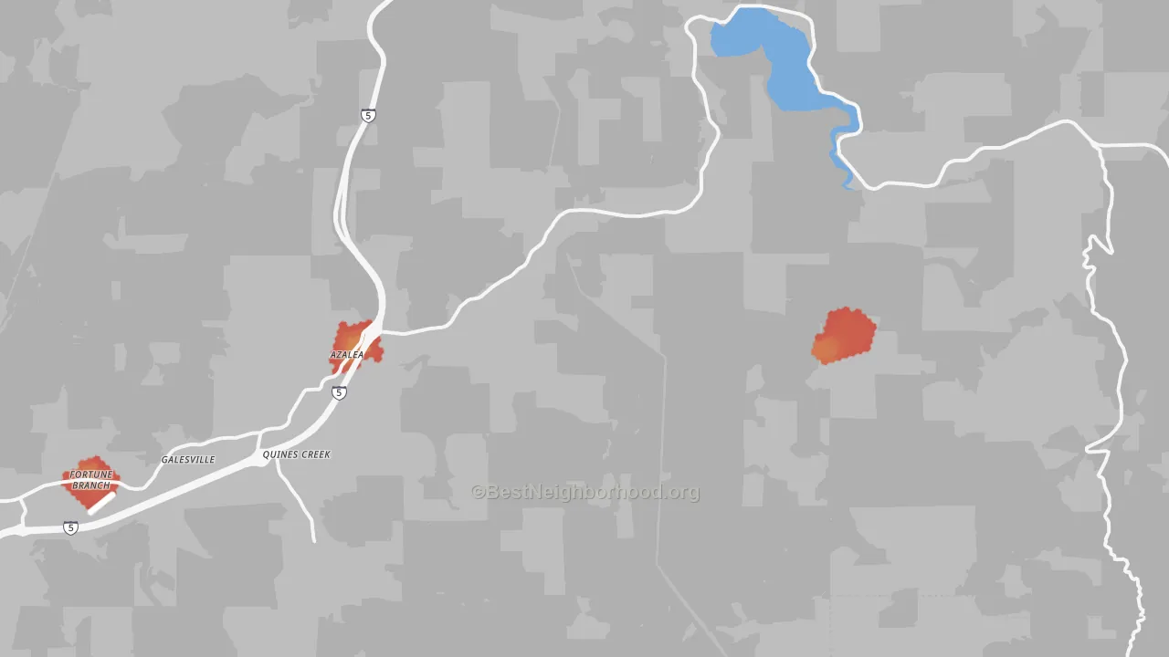 Walk Grade map of 97410, OR, walkable areas in green and car-dependent areas in red