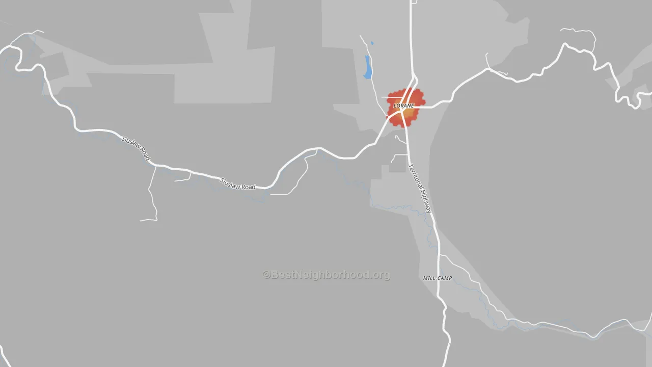 Walk Grade map of 97451, OR, walkable areas in green and car-dependent areas in red