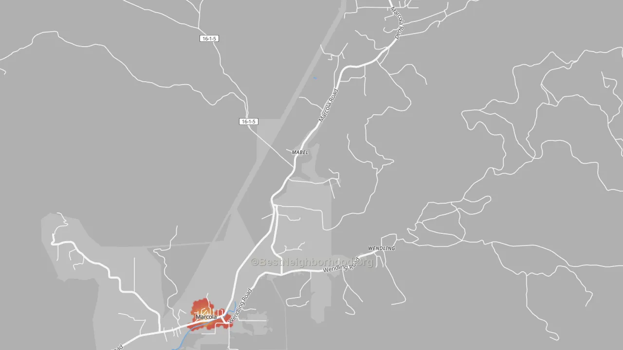 Walk Grade map of 97454, OR, walkable areas in green and car-dependent areas in red