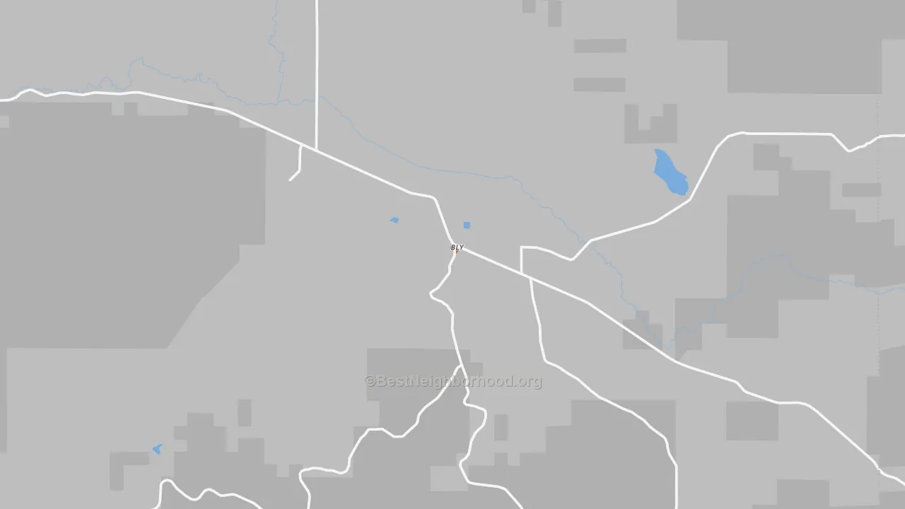 Walk Grade map of 97622, OR, walkable areas in green and car-dependent areas in red