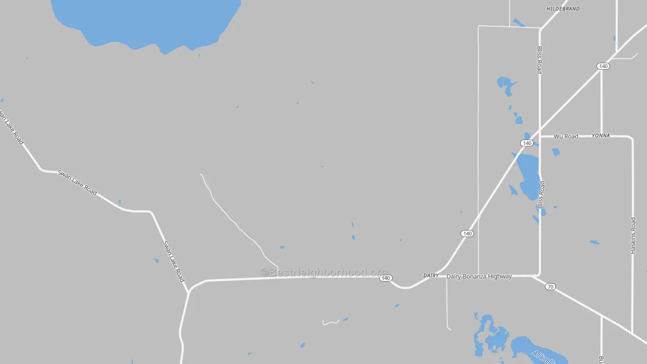 Walk Grade map of 97625, OR, walkable areas in green and car-dependent areas in red