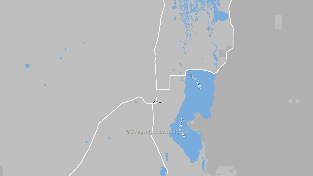 Walk Grade map of 97637, OR, walkable areas in green and car-dependent areas in red