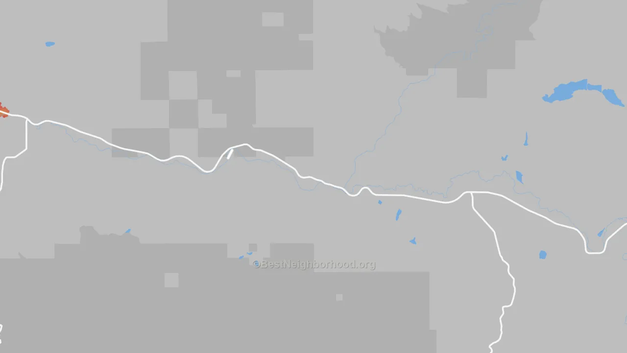 Walk Grade map of 97752, OR, walkable areas in green and car-dependent areas in red