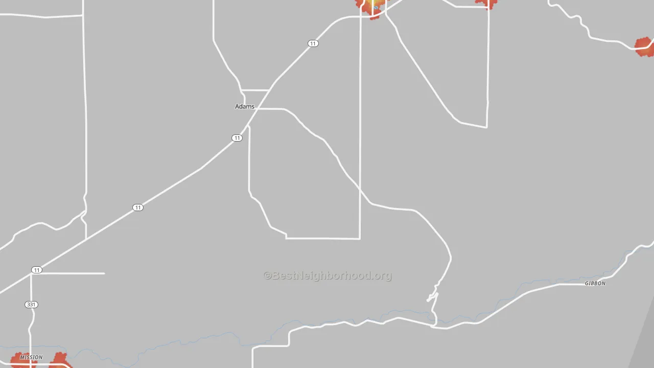 Walk Grade map of 97810, OR, walkable areas in green and car-dependent areas in red