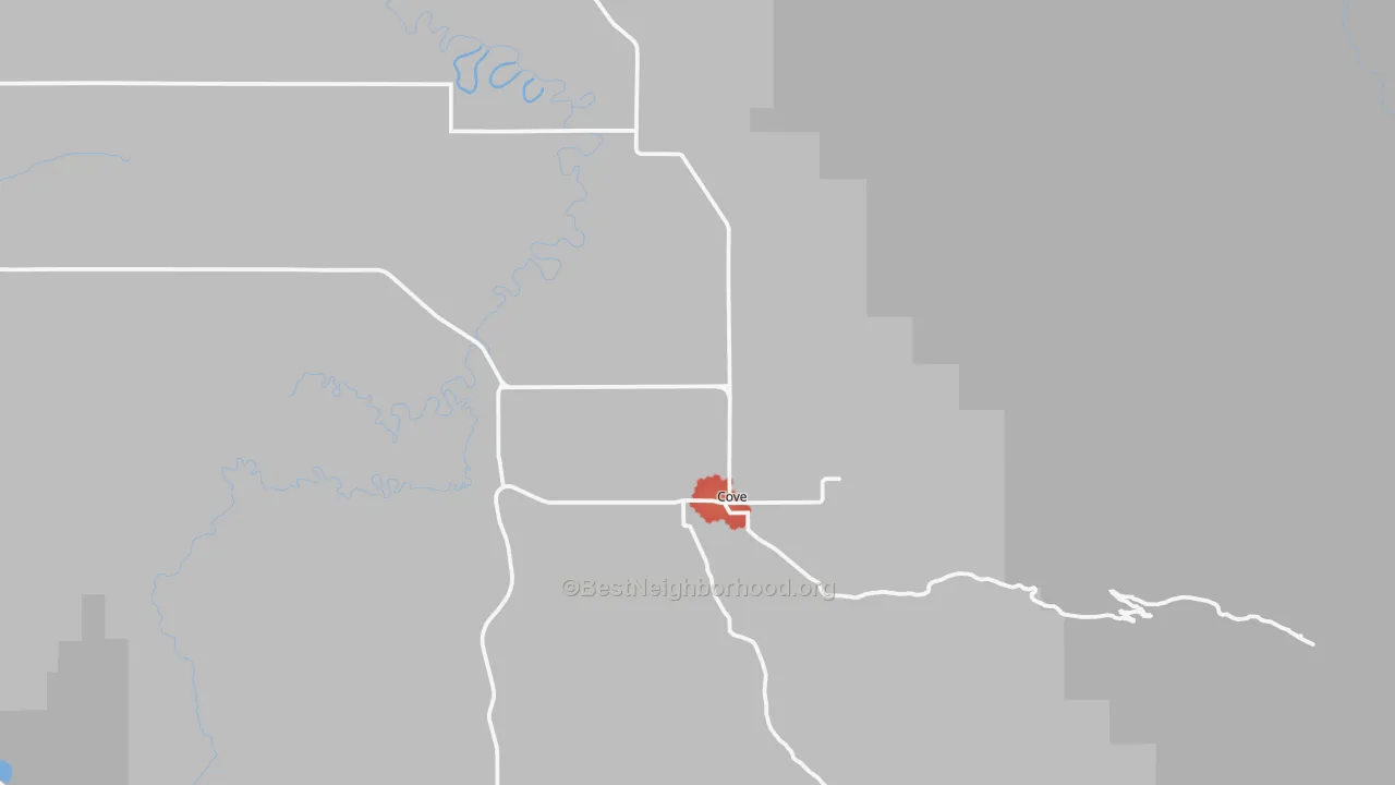 Walk Grade map of 97824, OR, walkable areas in green and car-dependent areas in red