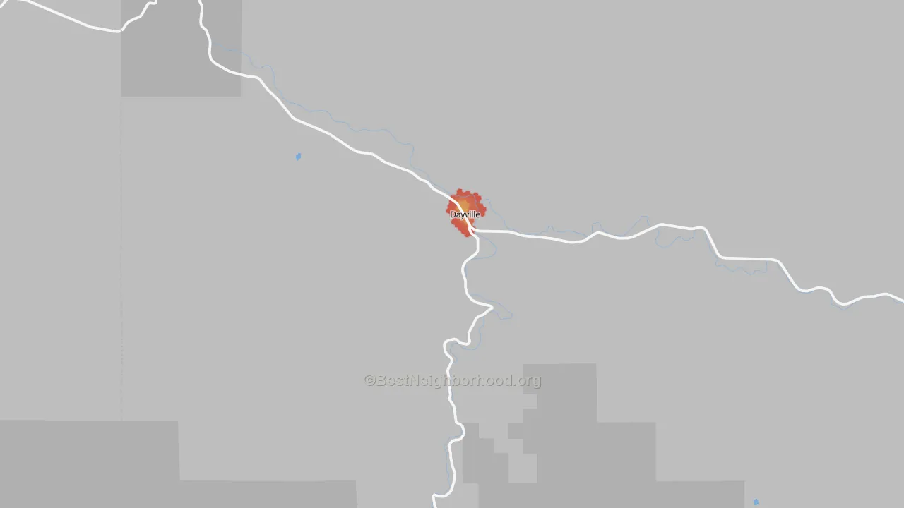 Walk Grade map of 97825, OR, walkable areas in green and car-dependent areas in red