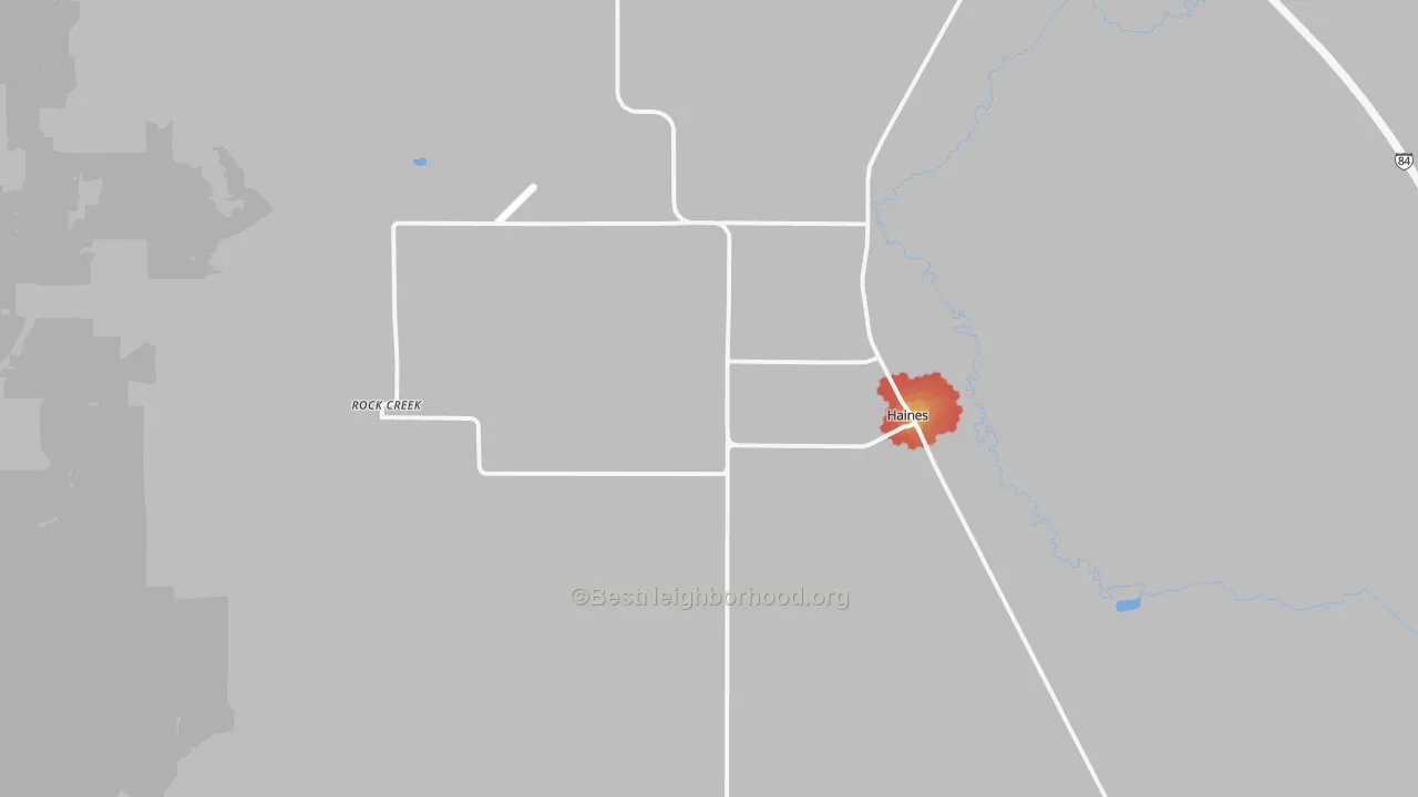 Walk Grade map of 97833, OR, walkable areas in green and car-dependent areas in red