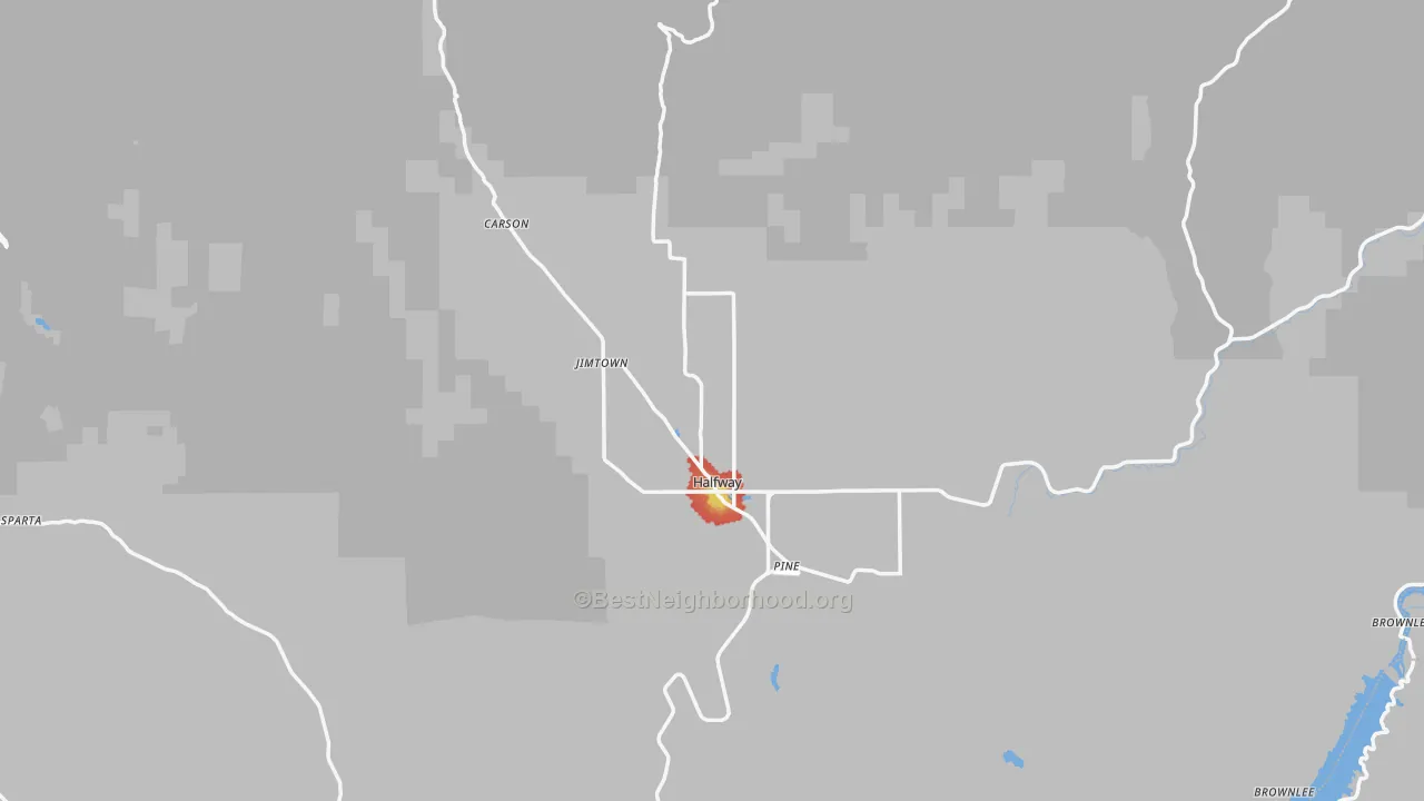 Walk Grade map of 97834, OR, walkable areas in green and car-dependent areas in red