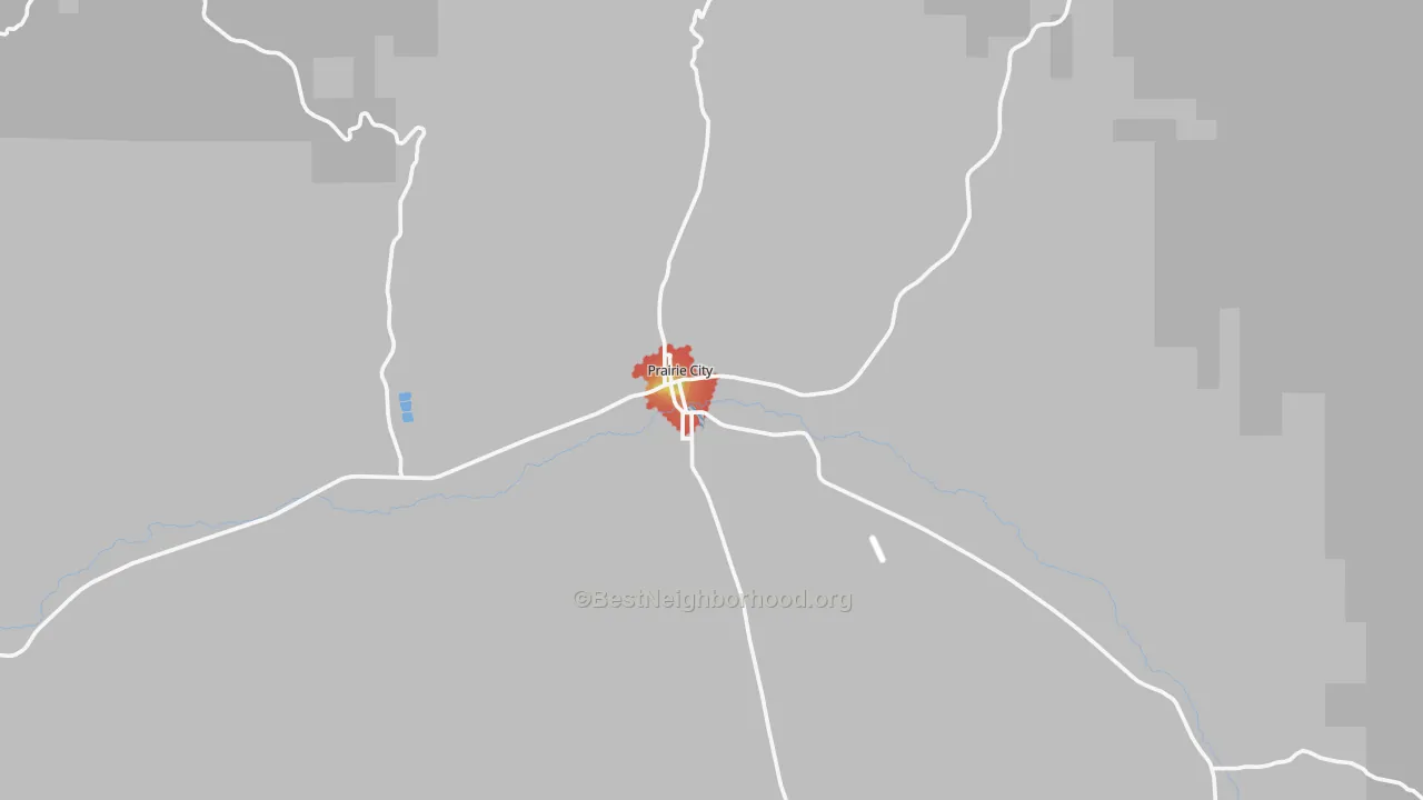 Walk Grade map of 97869, OR, walkable areas in green and car-dependent areas in red