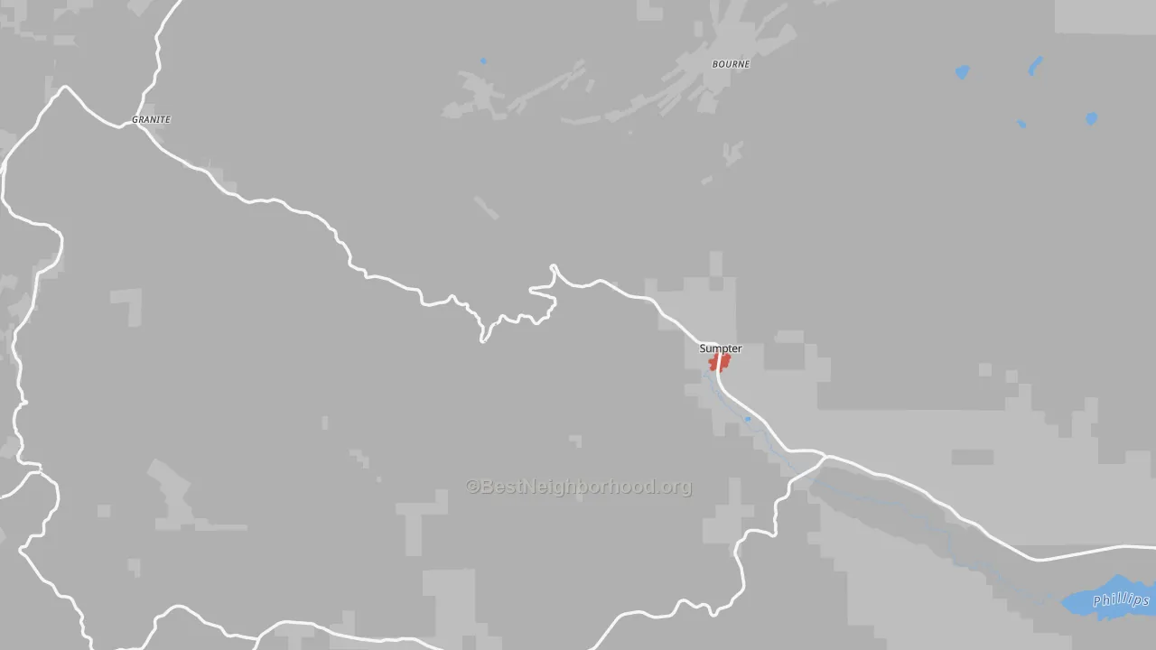 Walk Grade map of 97877, OR, walkable areas in green and car-dependent areas in red