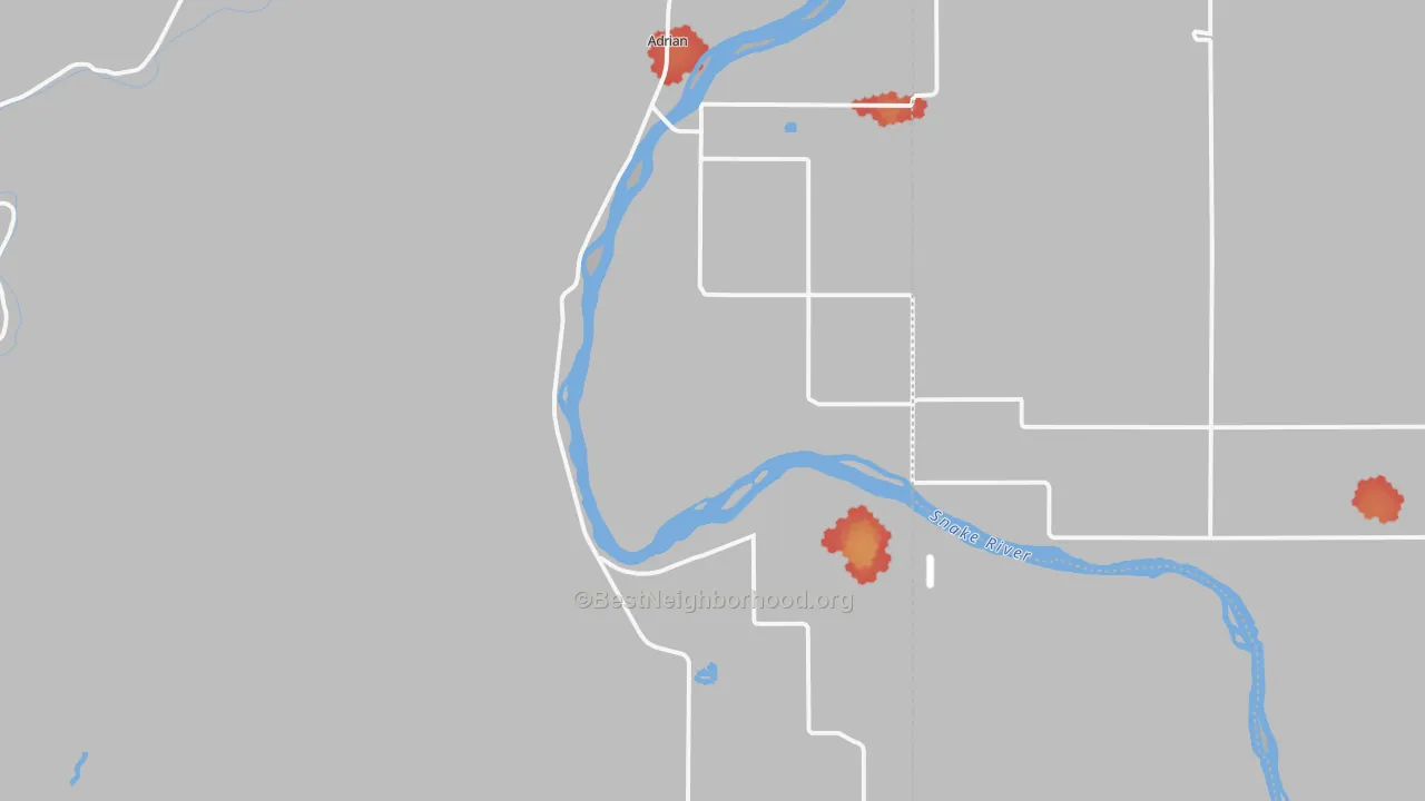 Walk Grade map of 97901, OR, walkable areas in green and car-dependent areas in red