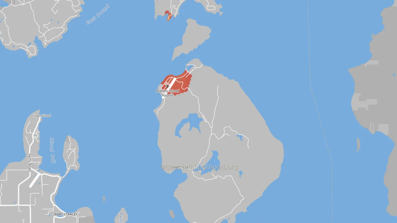 Walk Grade map of 98222, WA, walkable areas in green and car-dependent areas in red